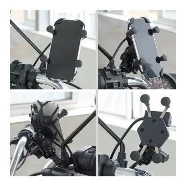 Suporte Celular Moto Carregador Com Usb Fixação Retrovisor Universal