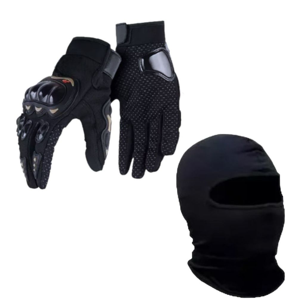 Kit Luva Com Proteção + Touca Ninja Preta Moto Urbano Motoboy Universal