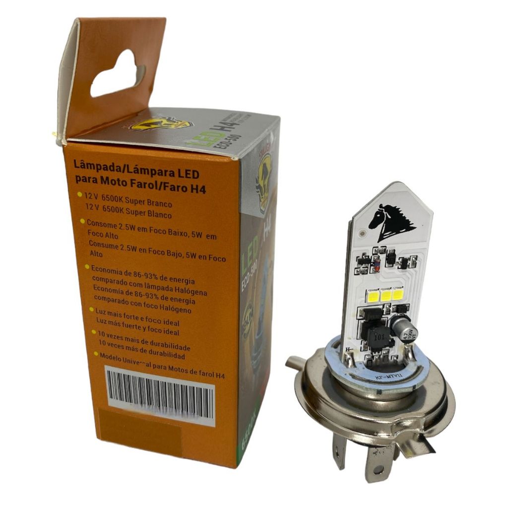 Lâmpada Farol Led Stallion Cavalinho 6500k Moto Cg Titan Cb 300 Xre Ybr H4 Universal