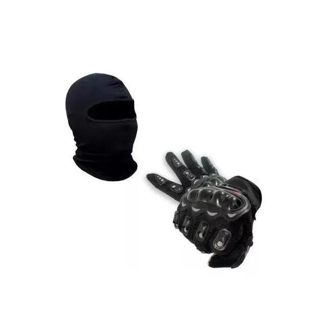 kit Luva Com Proteção + Touca Ninja Balaclava Motocros Motoqueiro Moto