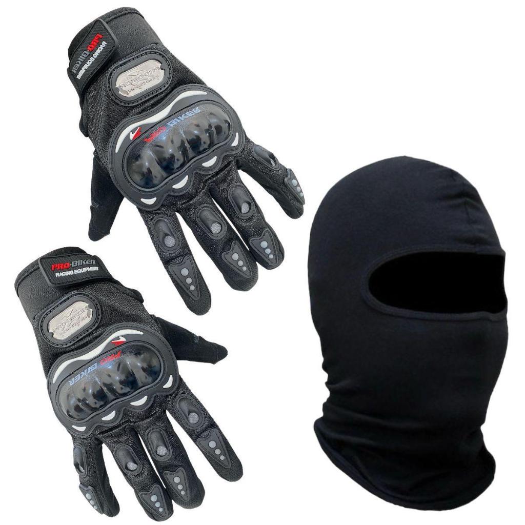 kit Luva Com Proteção + Touca Ninja Balaclava Motocros Motoqueiro Moto