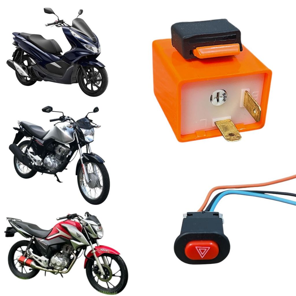 Kit De Rele De Pisca Regulador + Botão De Pisca Alerta P/Moto Modelo Universal