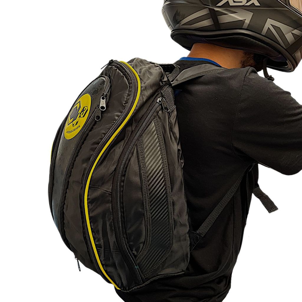 Mochila Esportiva P/Capacete C/Bolso Interno Nylon Moto Motoqueiro