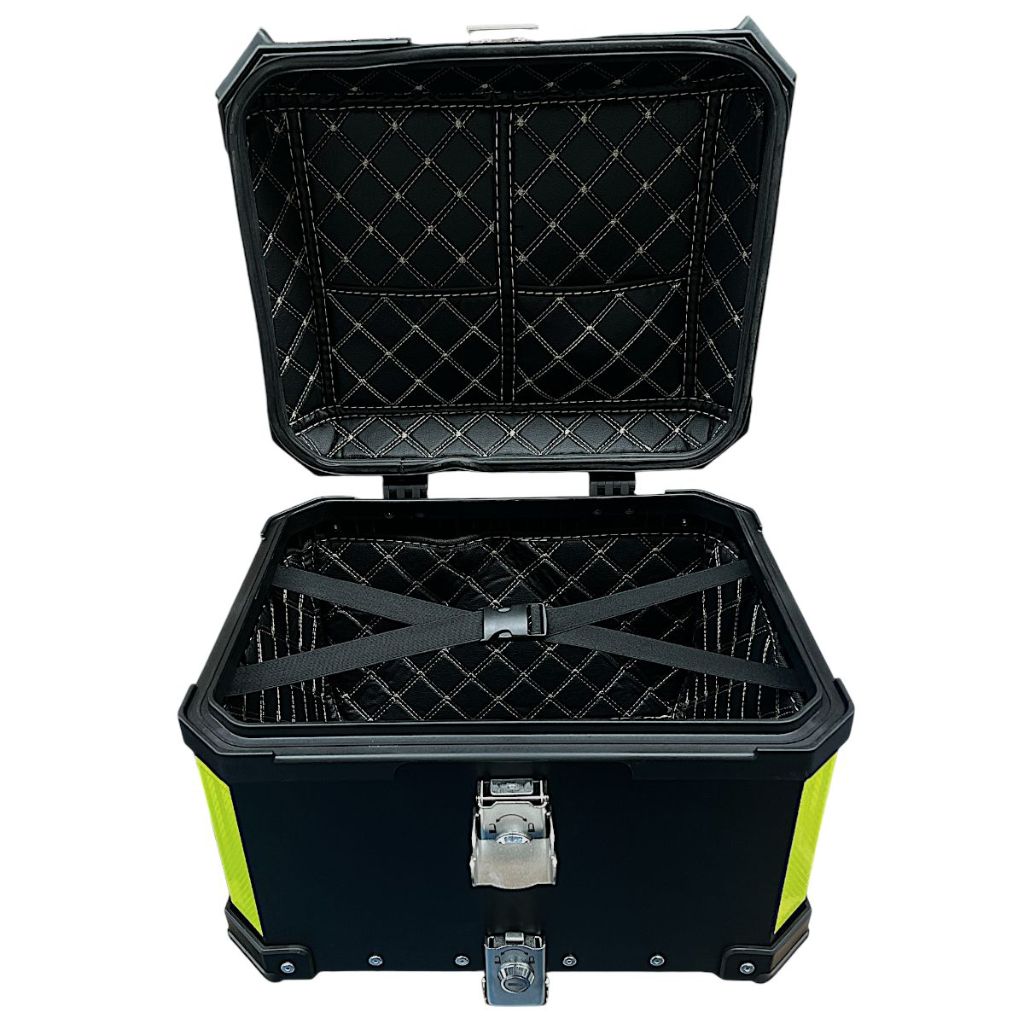Baú Bauleto Aluminio P/Moto Mod Space Universal C/Suporte C/Forro Preto