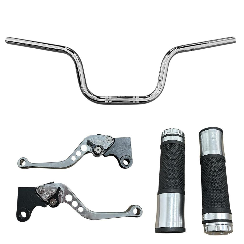 Guidão Cromado + Manete Esportivo + Manopla Honda Cg 125/150 Titan Freio A Lona