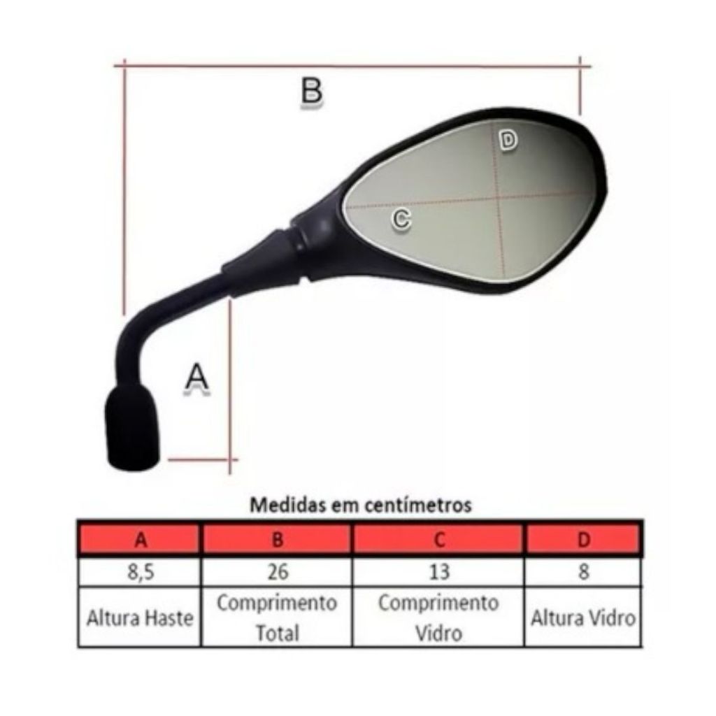 Espelho Retrovisor Gs 650 F800 Modelo Fixo Rebaixado 90° Longo/Curto Rosca ( Honda / Yamaha )
