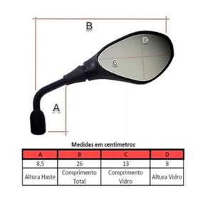 Espelho Retrovisor Gs 650 F800 Modelo Fixo Rebaixado 90° Longo/Curto Rosca ( Honda / Yamaha )