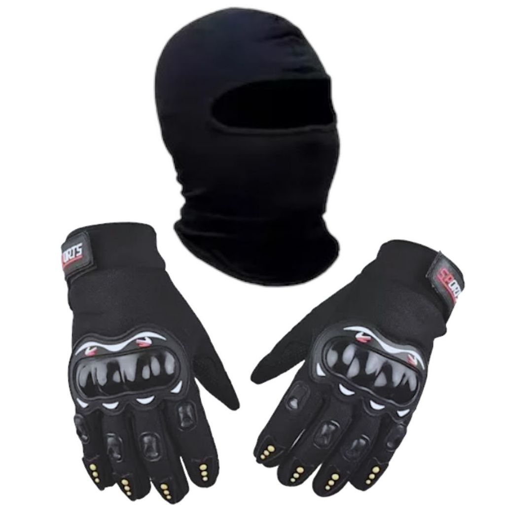 Kit Luva Com Proteção + Touca Ninja Preta Moto Urbano Motoboy Universal