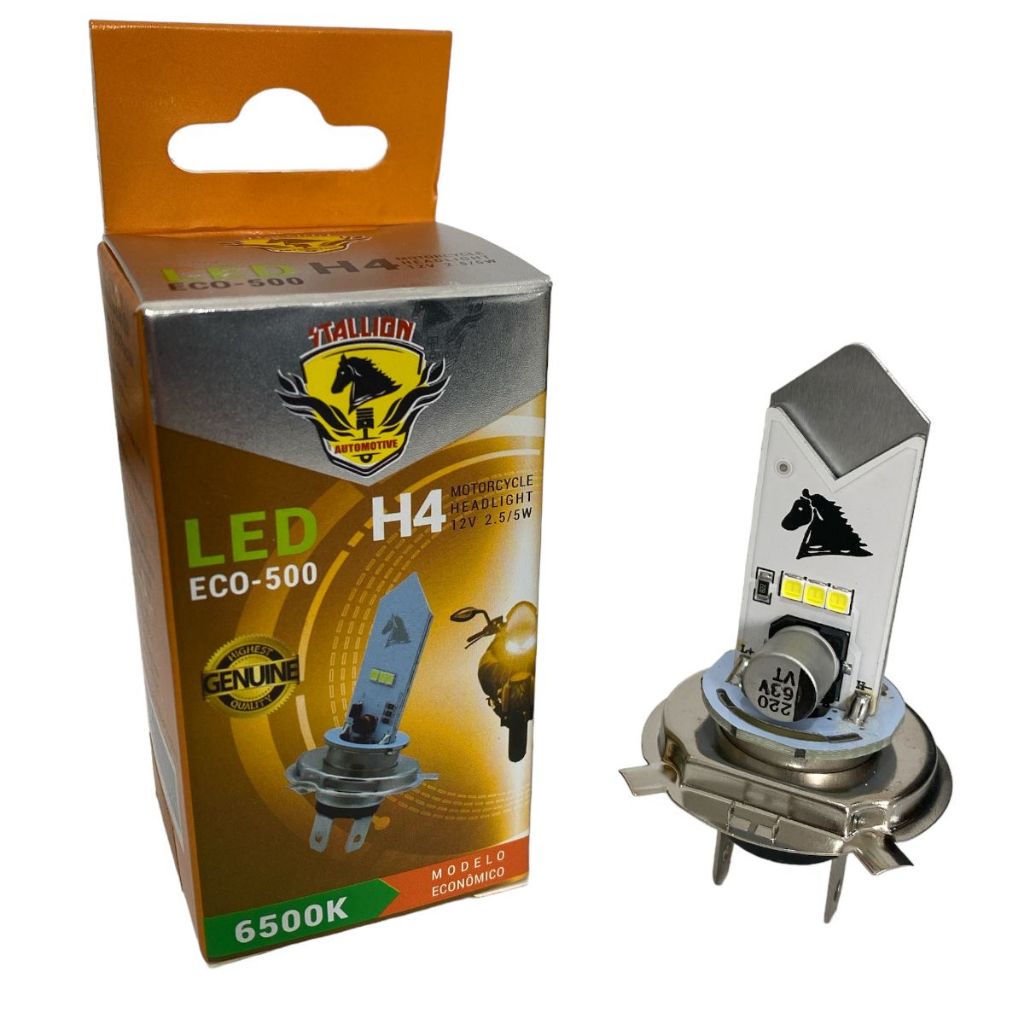 Lâmpada Farol Led Stallion Cavalinho 6500k Moto Cg Titan Cb 300 Xre Ybr H4 Universal
