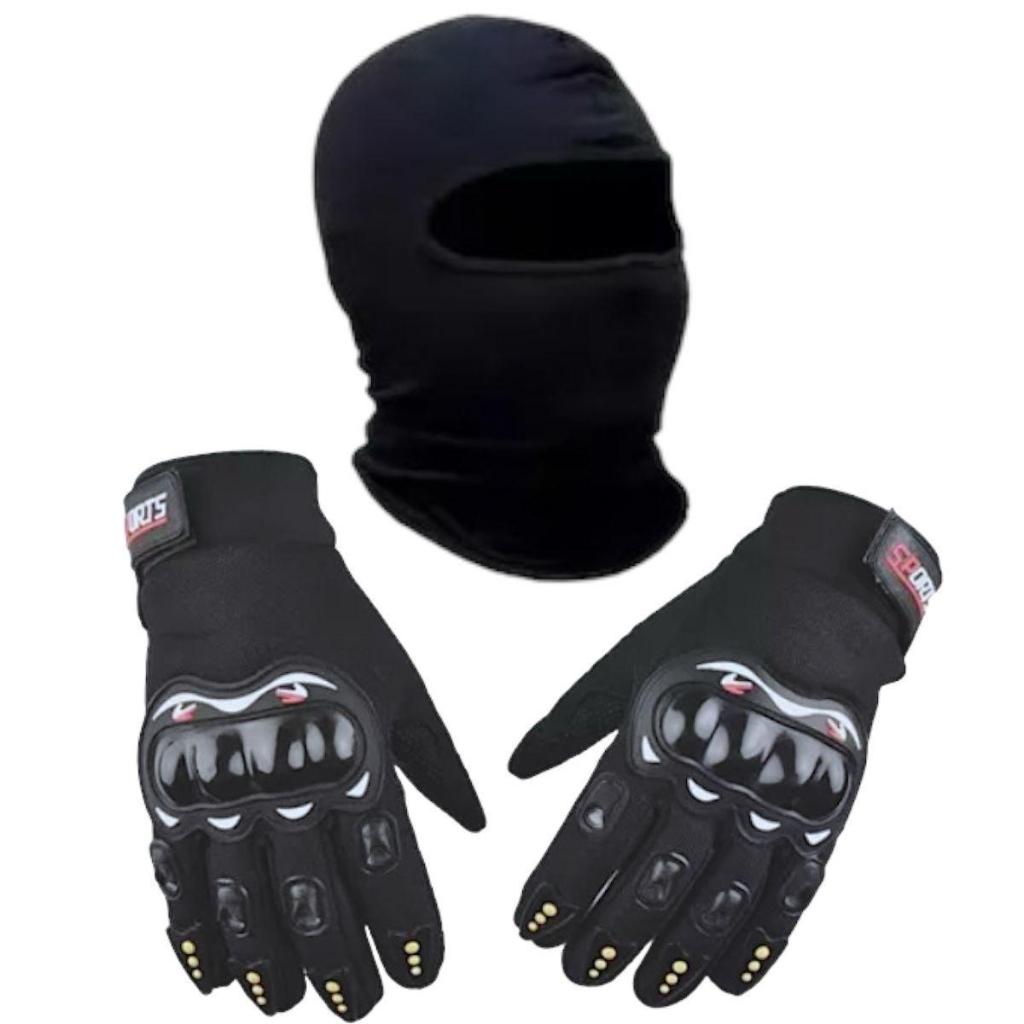 kit Luva Com Proteção + Touca Ninja Balaclava Motocros Motoqueiro Moto
