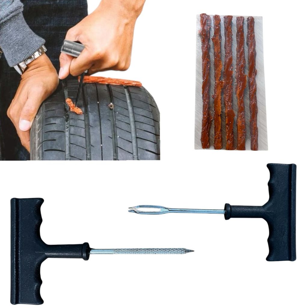 1x Kit Remendo Pneu De Moto 8 Peças Reparo 5 Refil Macarrão